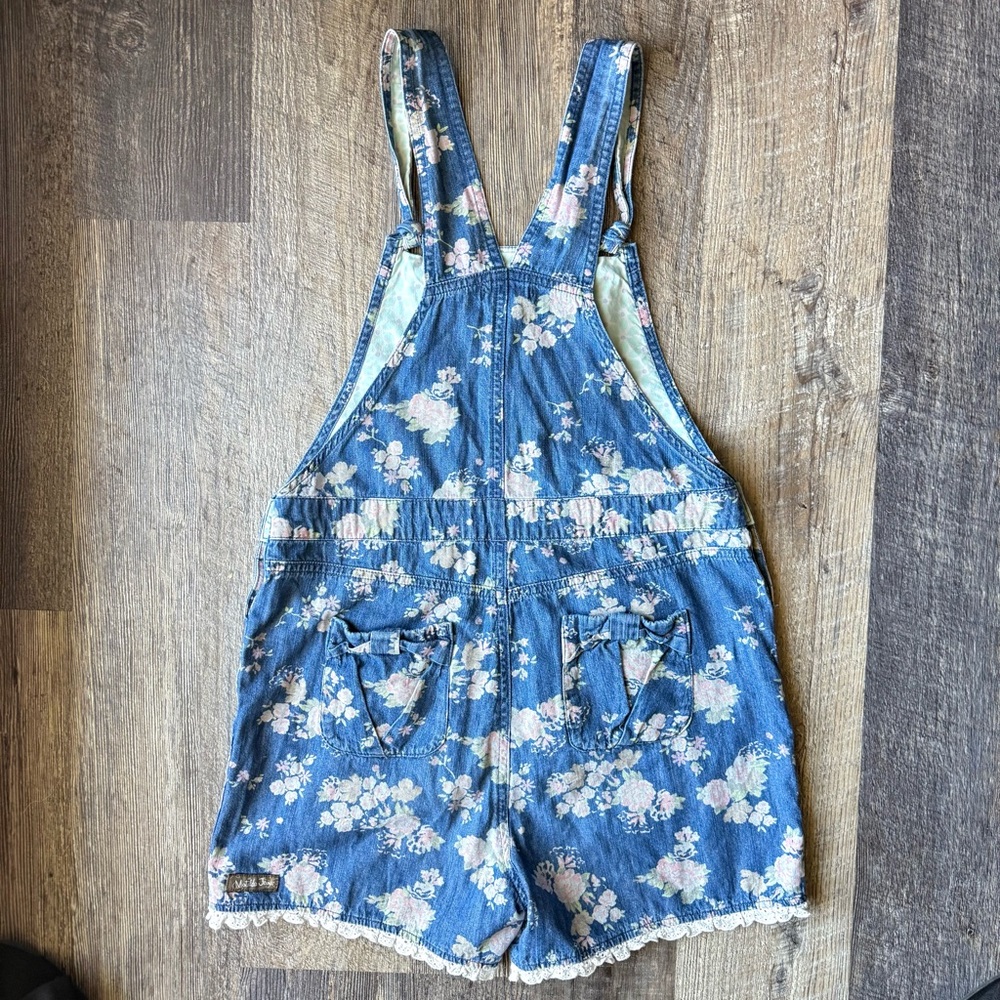 Matilda Jane Floral Denim Shortalls Overalls Girls Size 14 Lace Trim Boho - Picture 4 of 8